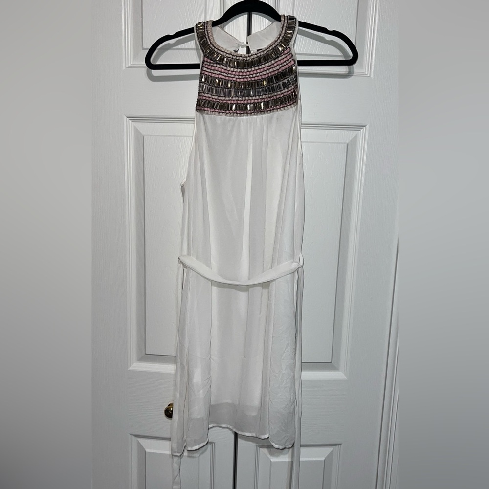 White Dress with Beaded Neckline